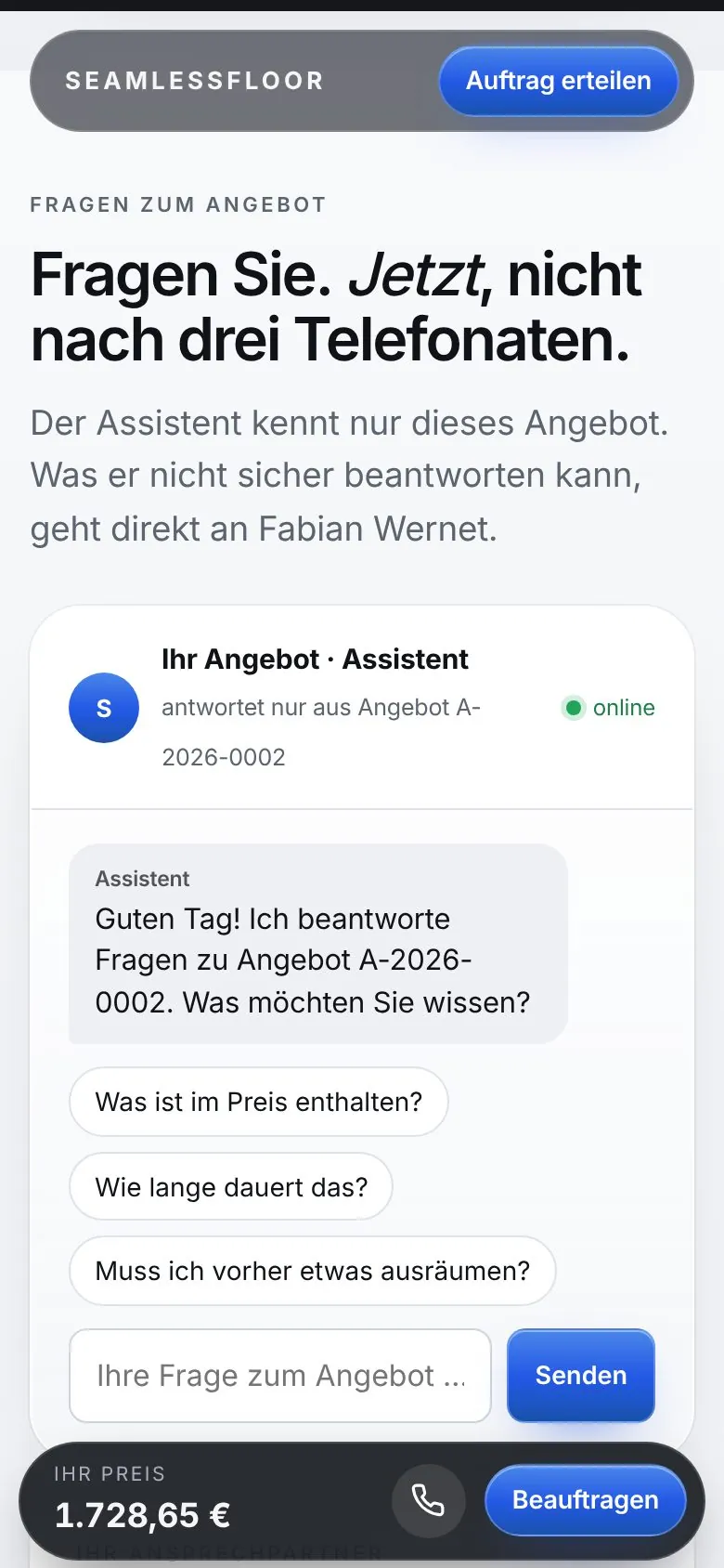 Fragen-Assistent im Angebot