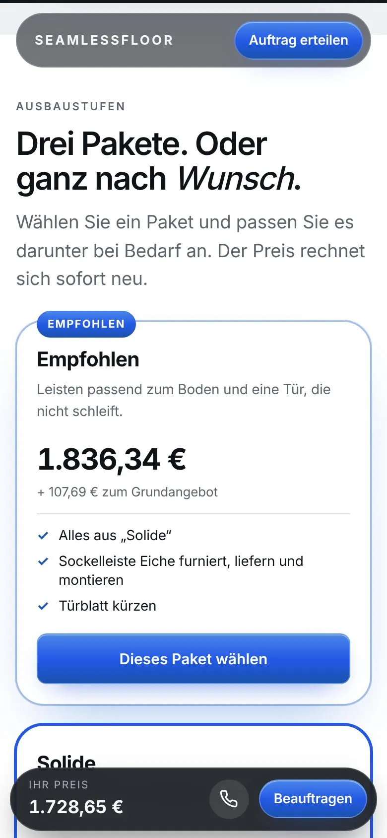 Pakete und Optionen im Online-Angebot